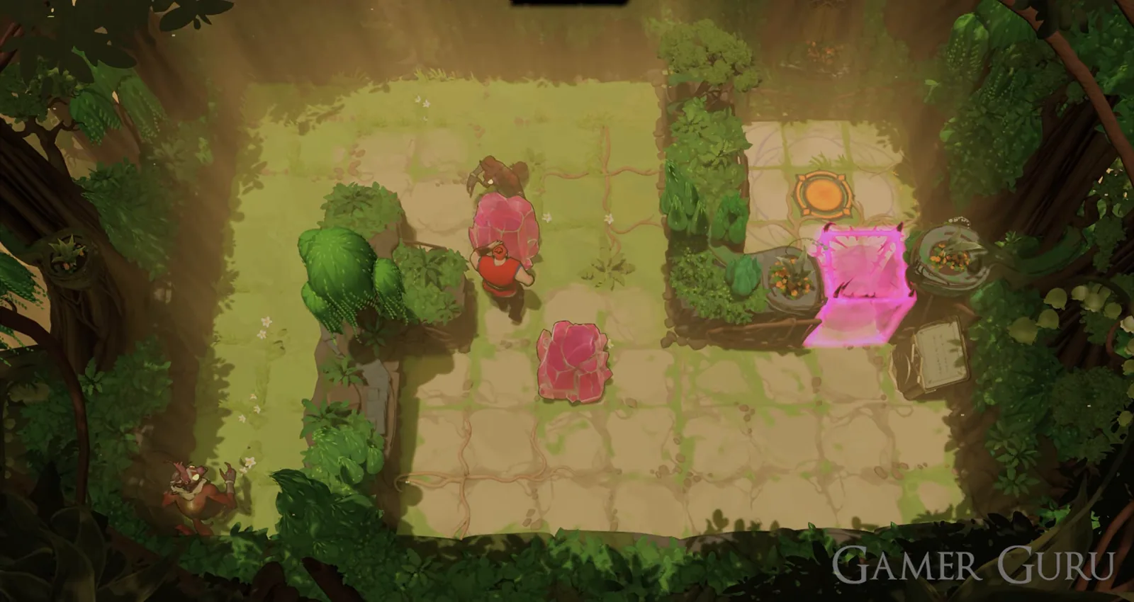 Order of the Sinking Star Heroes 2 Monsters room with a red hero, crystals and a goblin