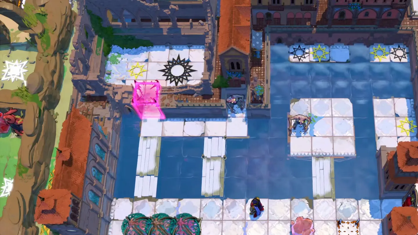 Order of the Sinking Star Heroes and Water room with crystals, monsters and channels of water