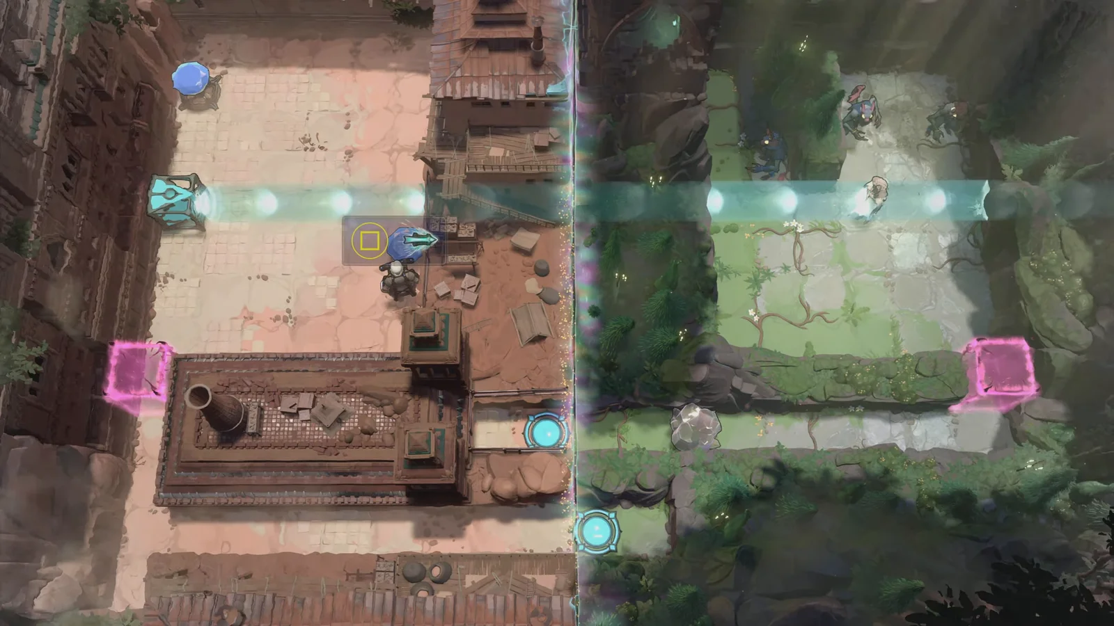 Order of the Sinking Star HxB gold room with a blue beam on the Beamcasters side next to the Heroes side
