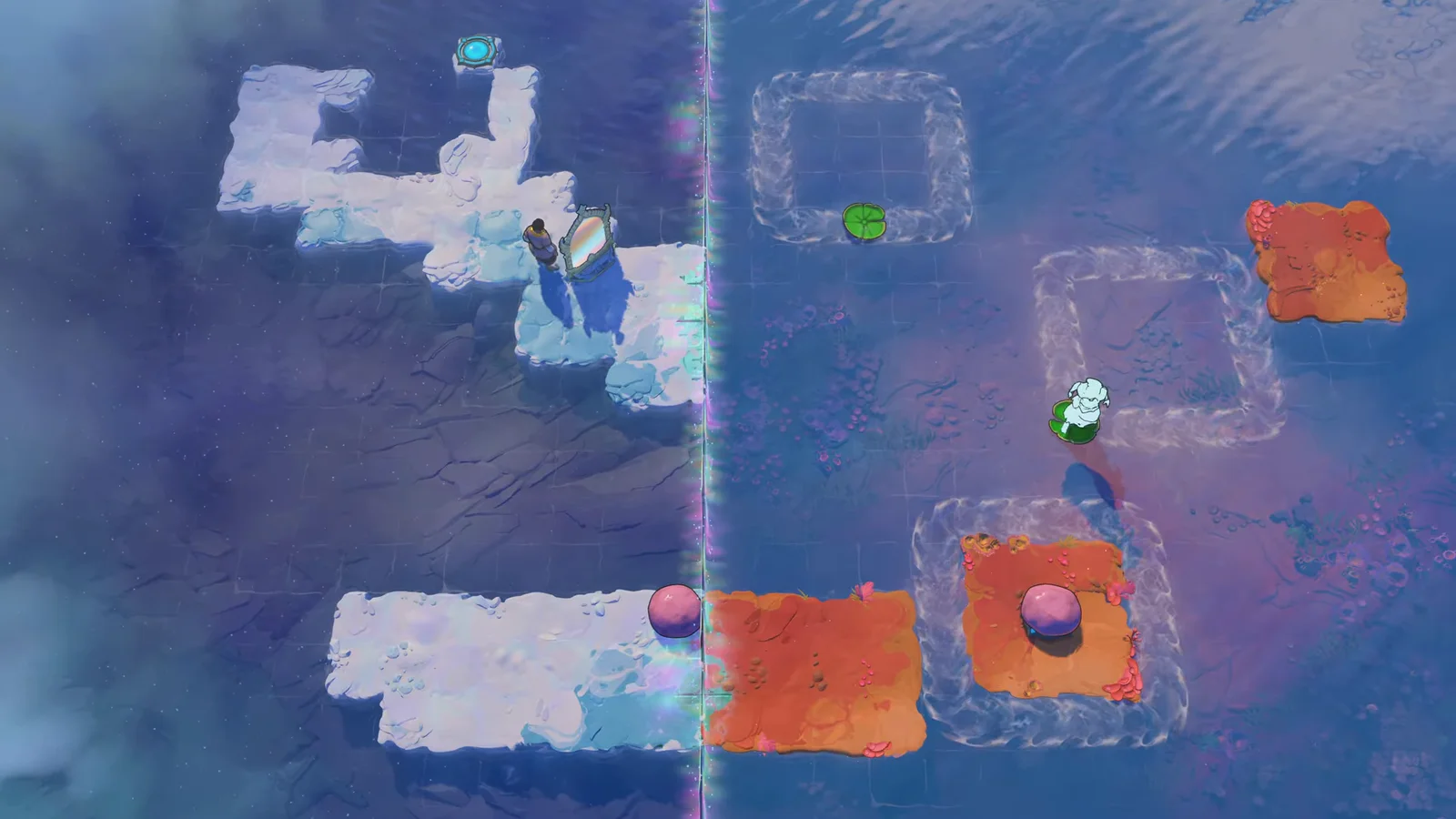Order of the Sinking Star MxS gold room puzzle with the mirror side on the left and a stone on the right