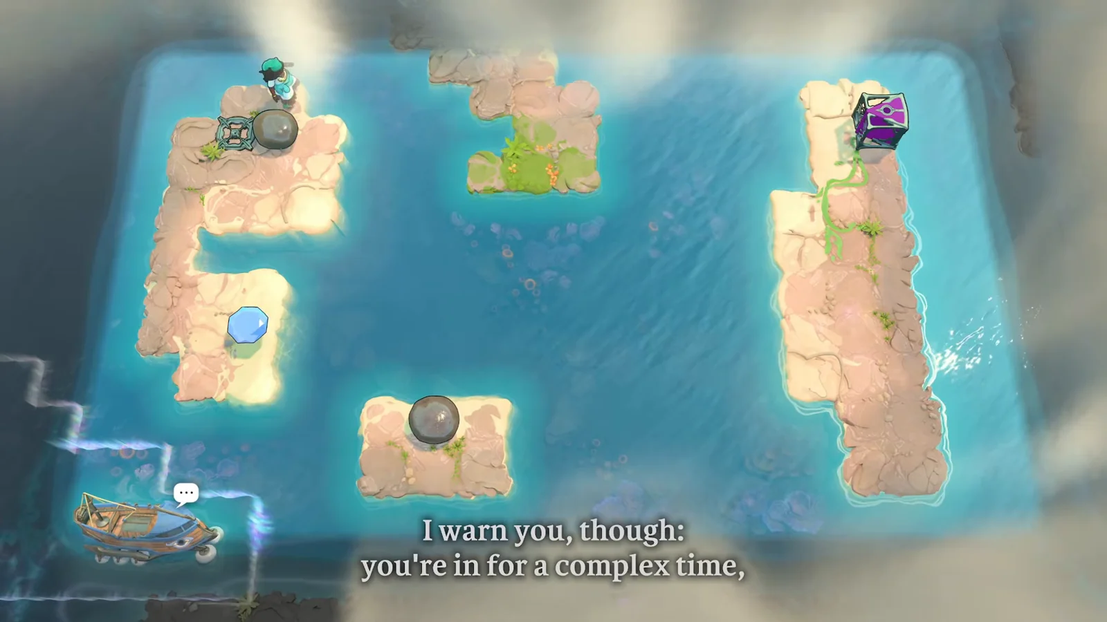 Order of the Sinking Star Stones Illuminated puzzle 6 surface with the talking boat warning of a complex time