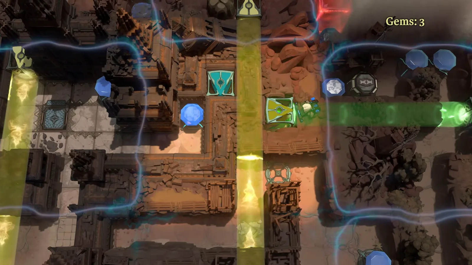 Order of the Sinking Star Vault of the Beamcasters room with yellow and green beams and a gem counter